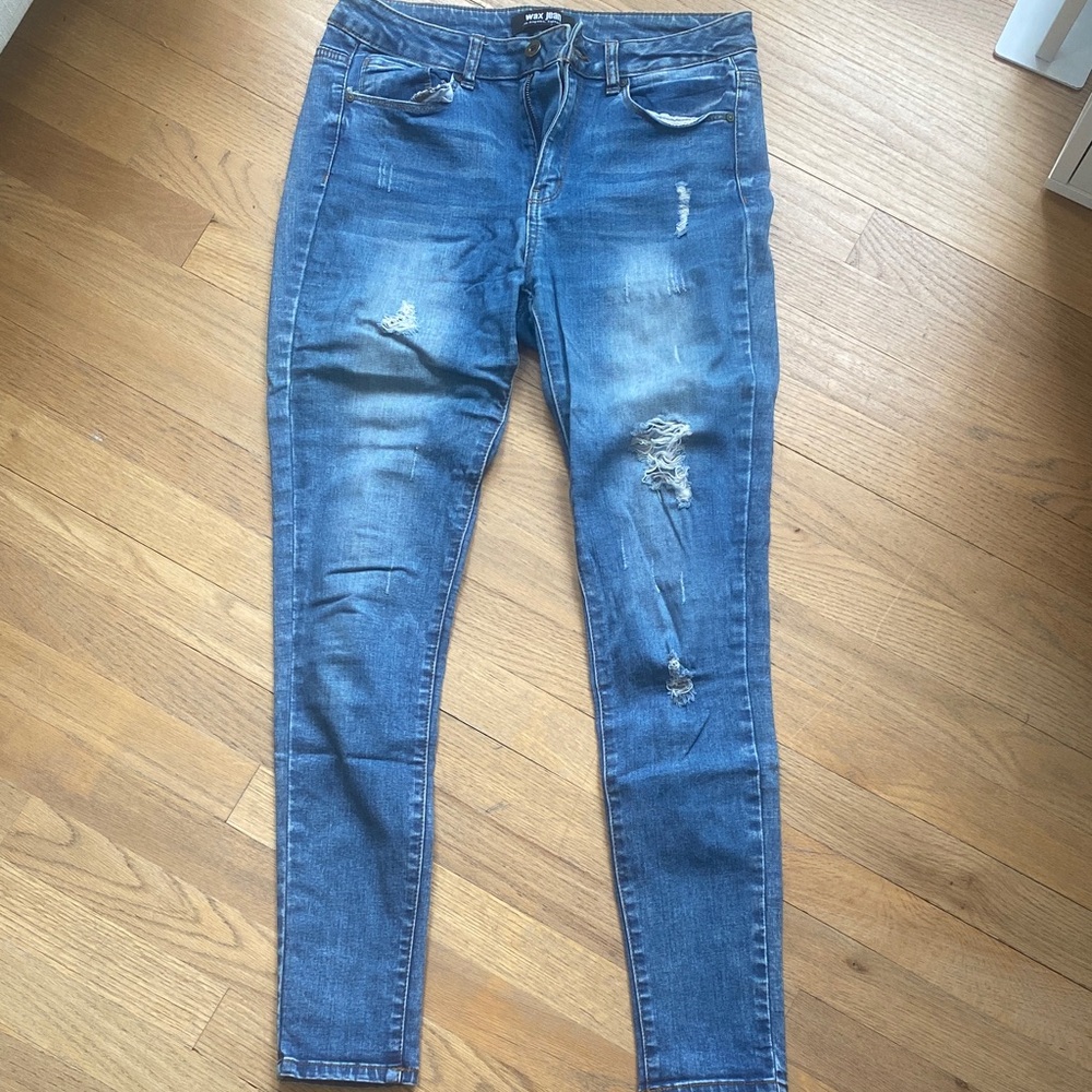 Wax Jean Women’s Blue Distressed Skinny Jeans